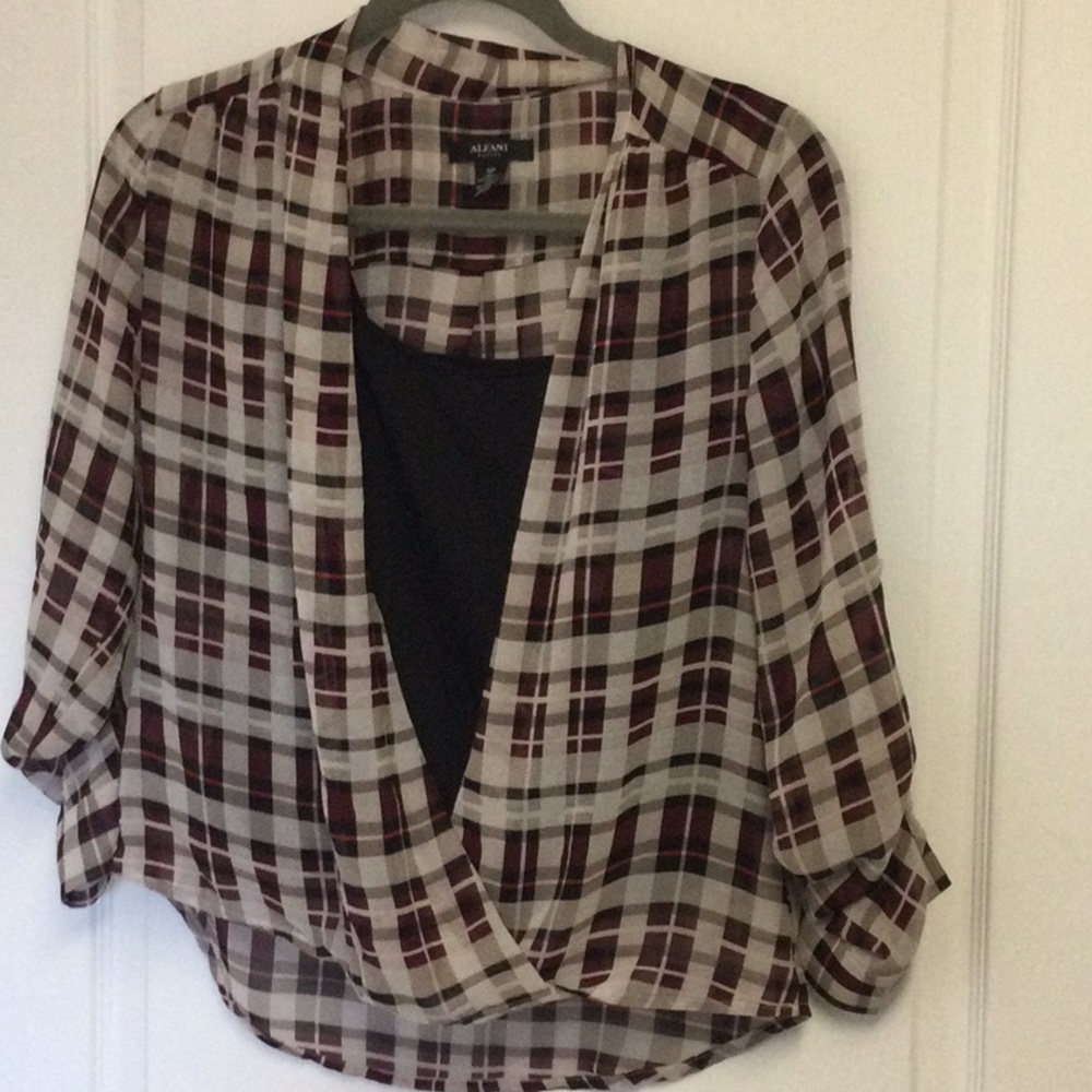 Alfani Petite Plaid Blouse